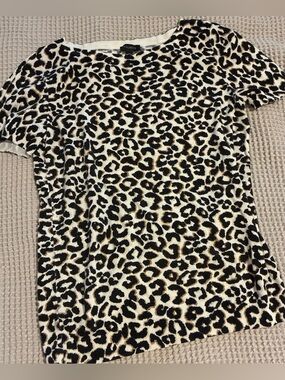 Talbots Soft Leopard Print Short Sleeve Top - Black, Camel,  & Cream, XS